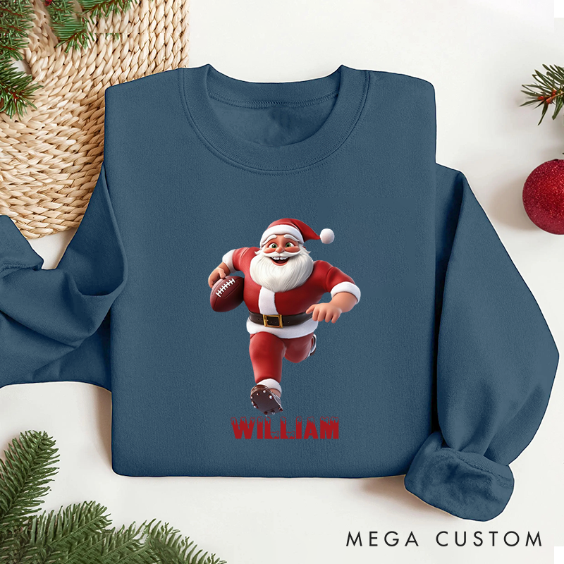 Personalized American Football Santa Christmas Sweatshirt with Custom Number for Festive Style with a Fun Twist