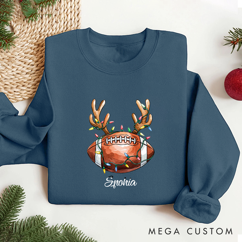 Personalized American Football Reindeer Christmas Sweatshirt with Custom Name for Holiday Cheer in Every Play