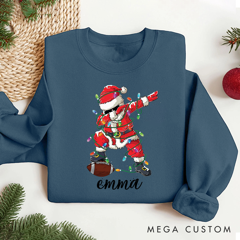 Personalized American Football Santa Dab Christmas Sweatshirt with Custom Name