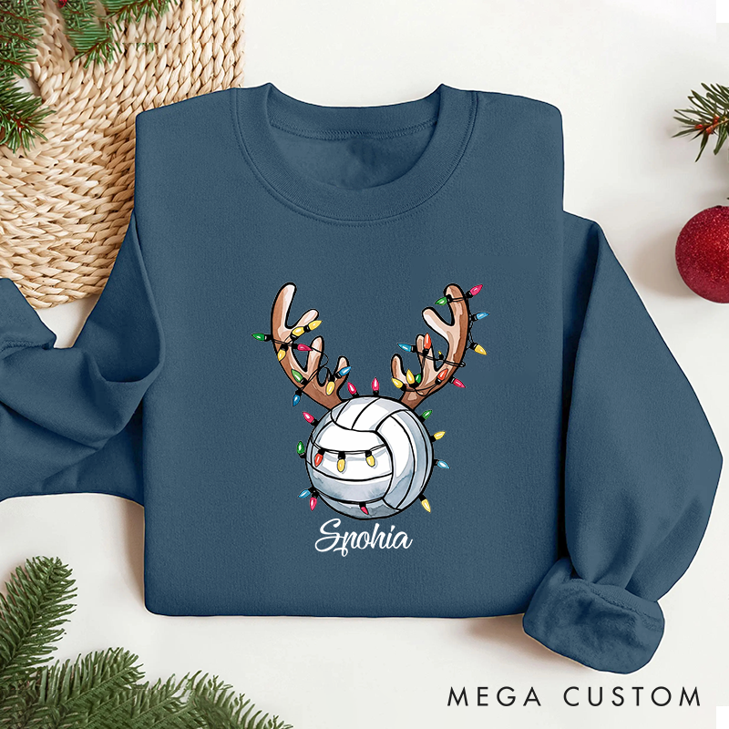 Personalized Reindeer Volleyball Christmas Sweatshirt with Custom Name