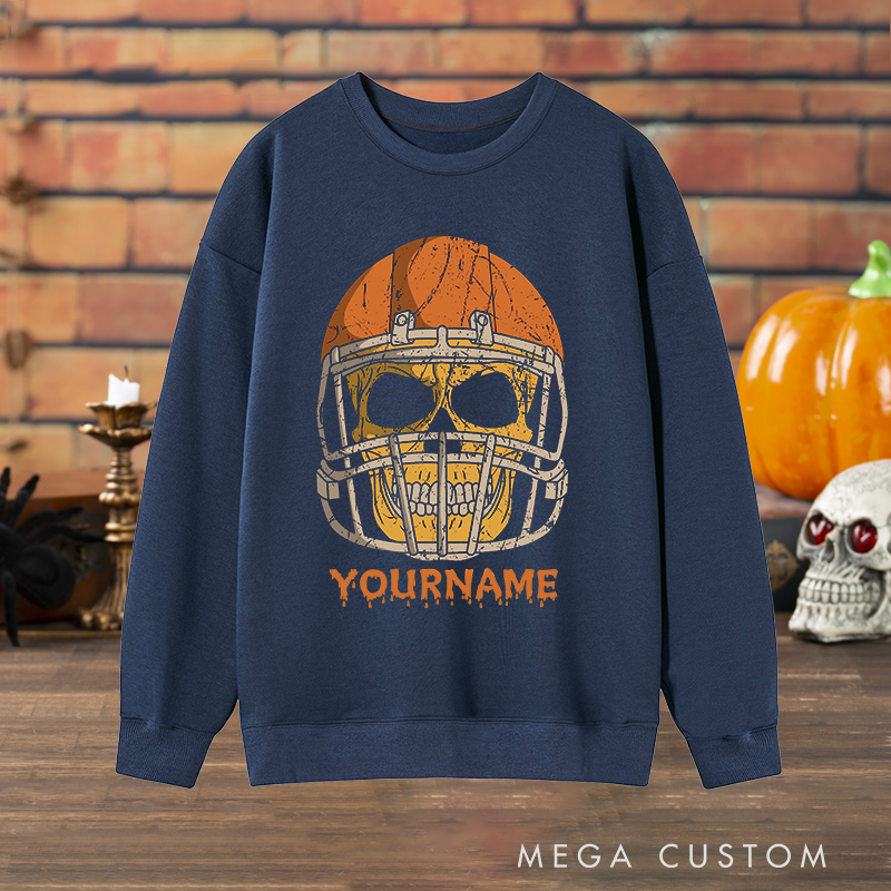 Personalized Skull American Football Halloween Sweatshirt with Custom Name for Fearless Style Sport Fans
