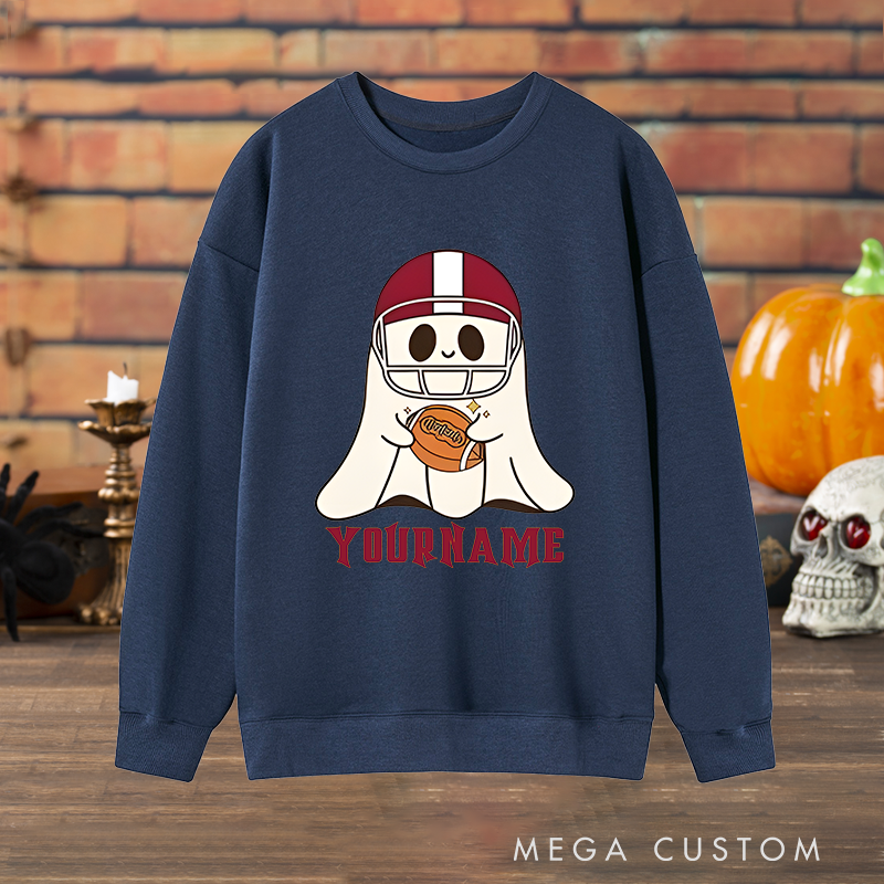 Personalized Custom Ghost Football Halloween Sweatshirt with Custom with Your Name