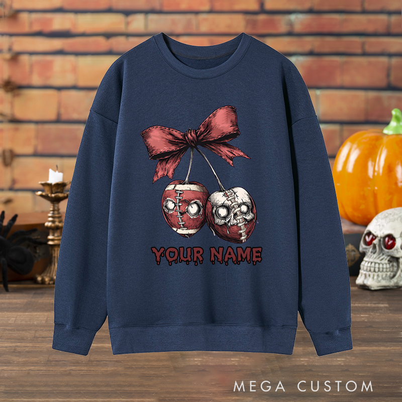 Personalized Zombie Cherry Design American Football Sweatshirt with Custom Your Name for a Creepy Cute Look