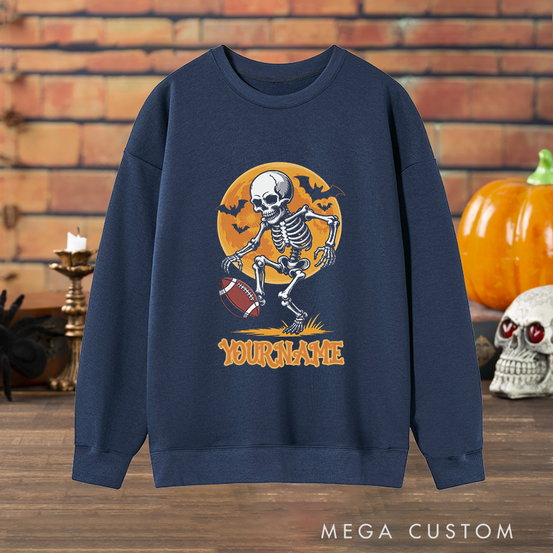 Personalized Skeleton American Football Sweatshirt with Custom Your Name for a Halloween Touch