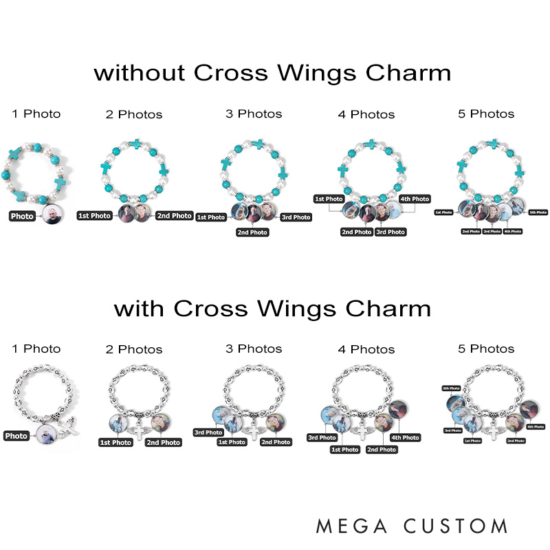 Personalized Cross Elastic Cord Commemorative Bracelet with Photo Religious Christmas Gift for Christian