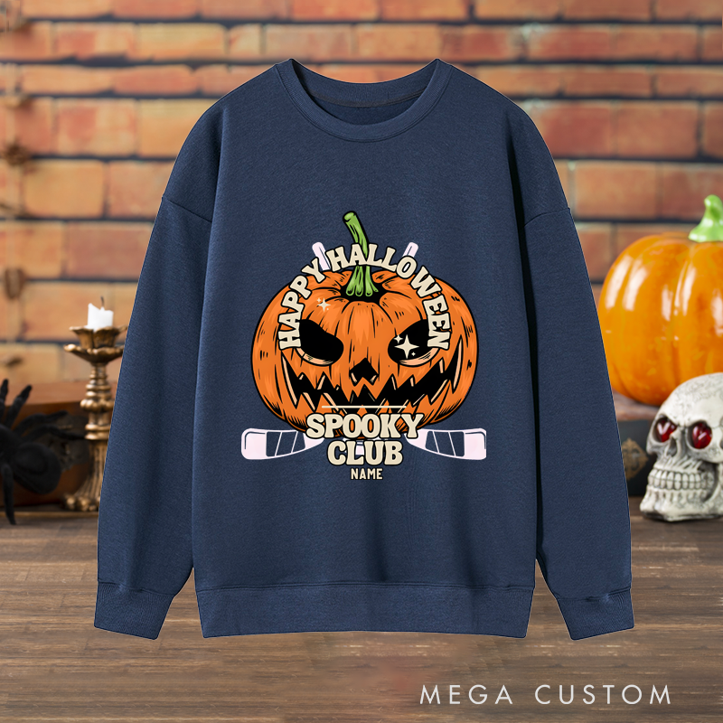 Personalized Halloween Pumpkin Sweatshirt with Spooky Club Theme and Custom Name Design