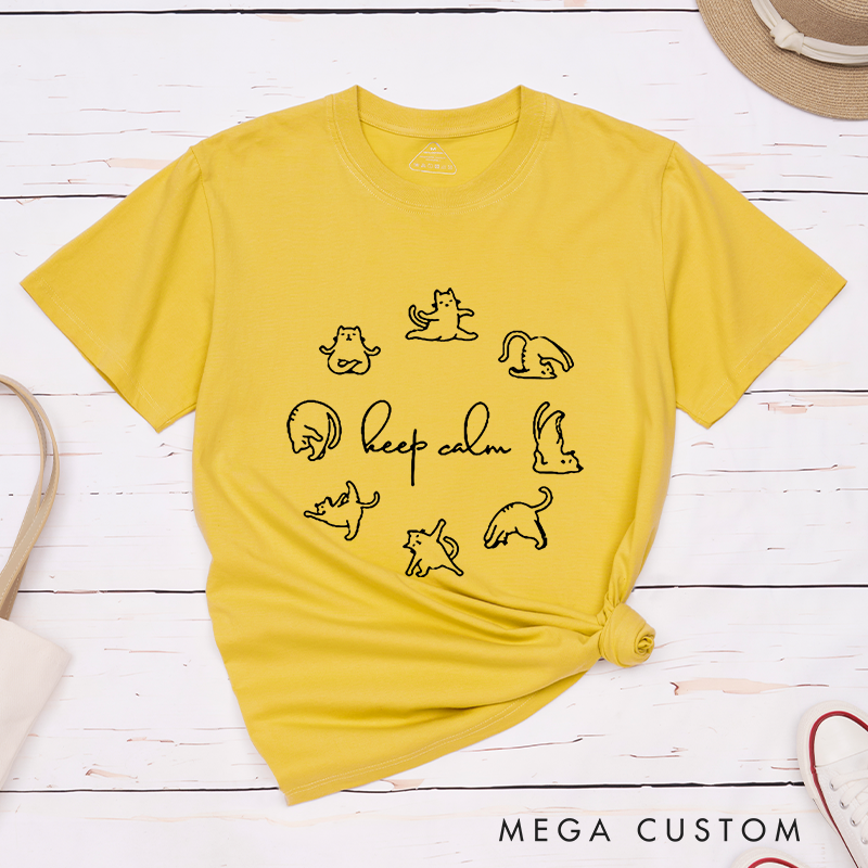 Personalized Funny Yoga T-Shirt with Keep Calm Yoga Cat Design Perfect Gift for Yoga Lover and Cat Lover
