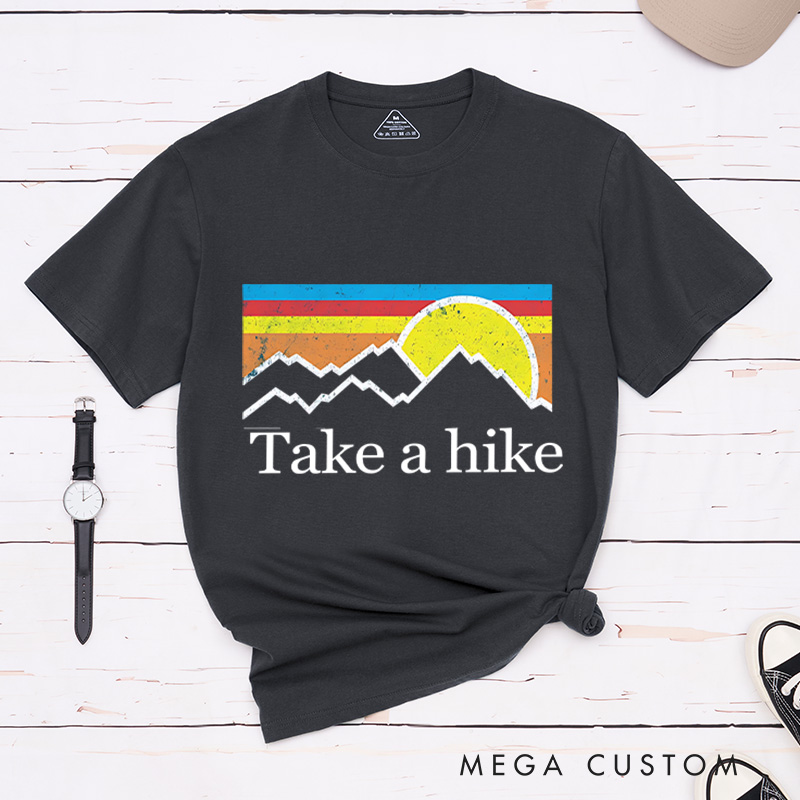 Personalized Take a Hike Adventur T-Shirt  Sunset Mountain Hiking Camping Nature Lover Shirt Gift for Travel Friend