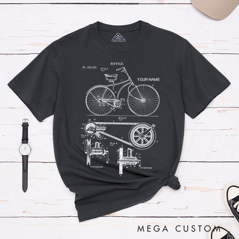 Personalized Bicycle Blueprint T-Shirt with for Mechanical Ingenuity Outdoor Adventures Riding Cycling Biking Enthusiasts