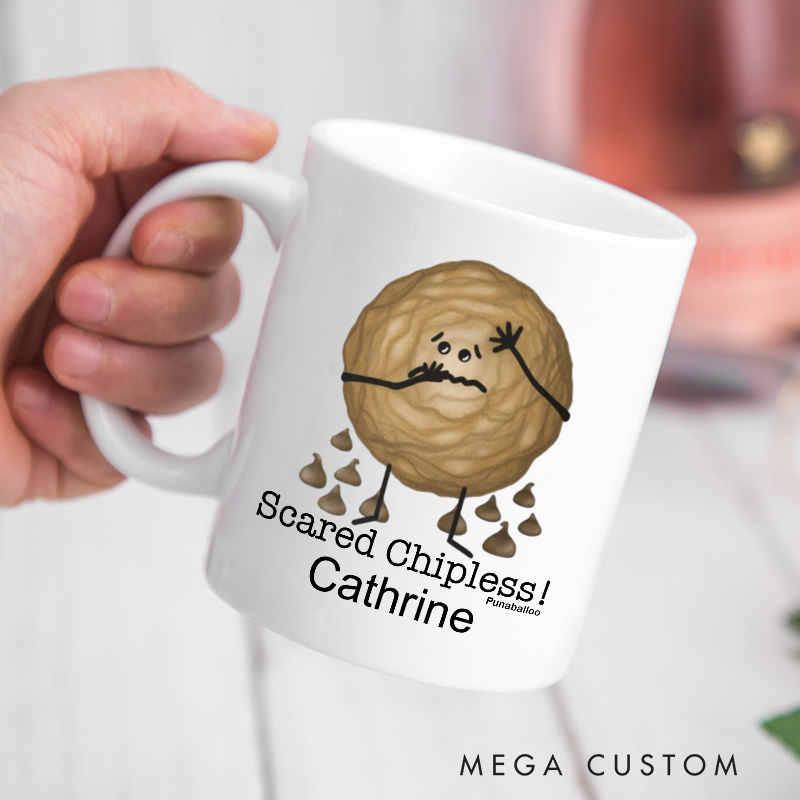 Personalized Scared Chipless Mugs Halloween Ceramic Baking Pun Coffee Mug with Name for Baking Lover Gift