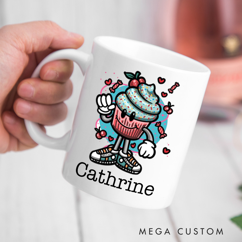 Personalized Retro Sweet Treat Mugs Custom Cupcake Mug with Name Ceramic Baking Coffee Mug for Baking Lover Gift