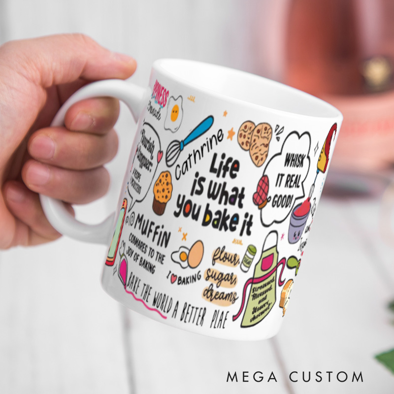 Personalized Life is What you Bake It Mugs Custom Baking Lovers Mug with Name Ceramic Baking Recipe Coffee Mug for Baking Lover Gift