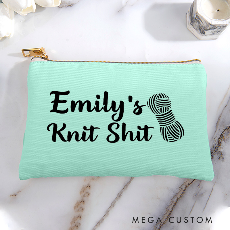Personalized Knit Shit Storage Bag for Knitting Lover Zippered Project Pouch Gift for Yarn Lovers