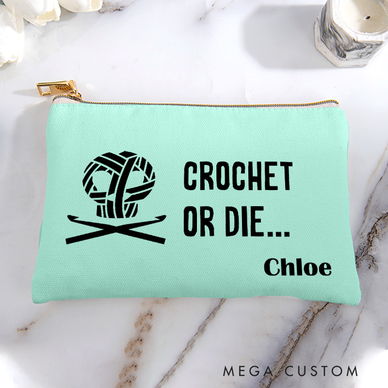Personalized Crochet or Die Storage Bag for Crocheting Lover Zippered Project Pouch Gift for Yarn Lovers
