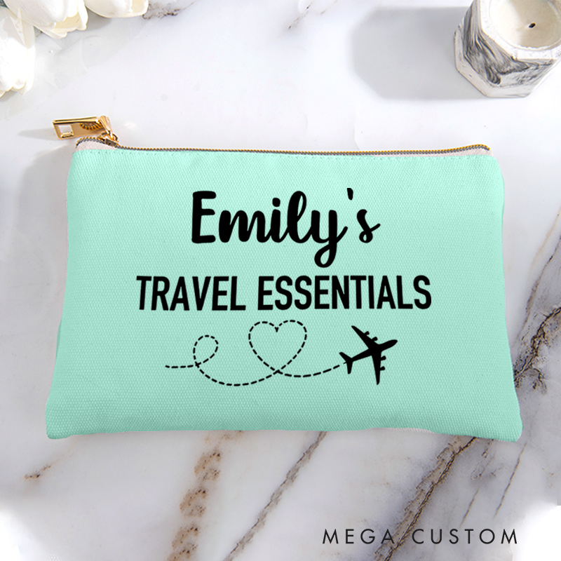 Personalized Travel Essentials Storage Bag for Traveling Lover Zippered Project Pouch Gift for Travelers