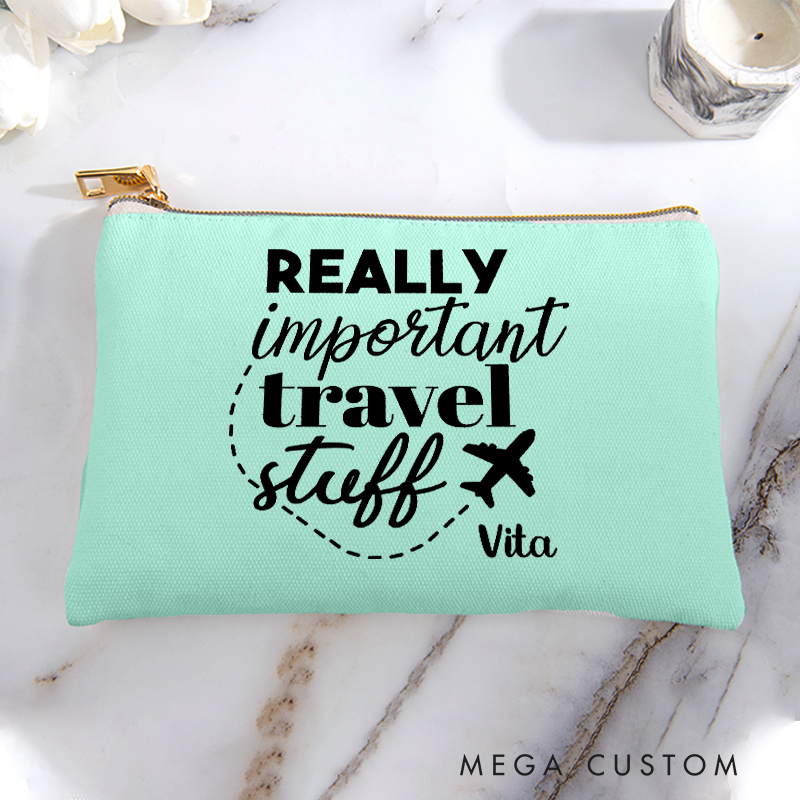 Personalized Really Important Travel Stuff Storage Bag for Traveling Lover Zippered Project Pouch Gift for Travelers