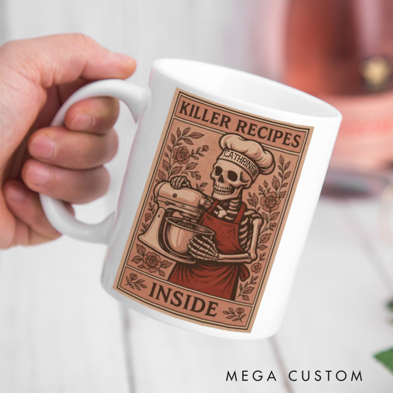 Personalized Killer Recipes Mugs Custom Baking Tarot Card Mug with Name Gothic Baking Coffee Mug Spooky Mug Baking Lover Gift