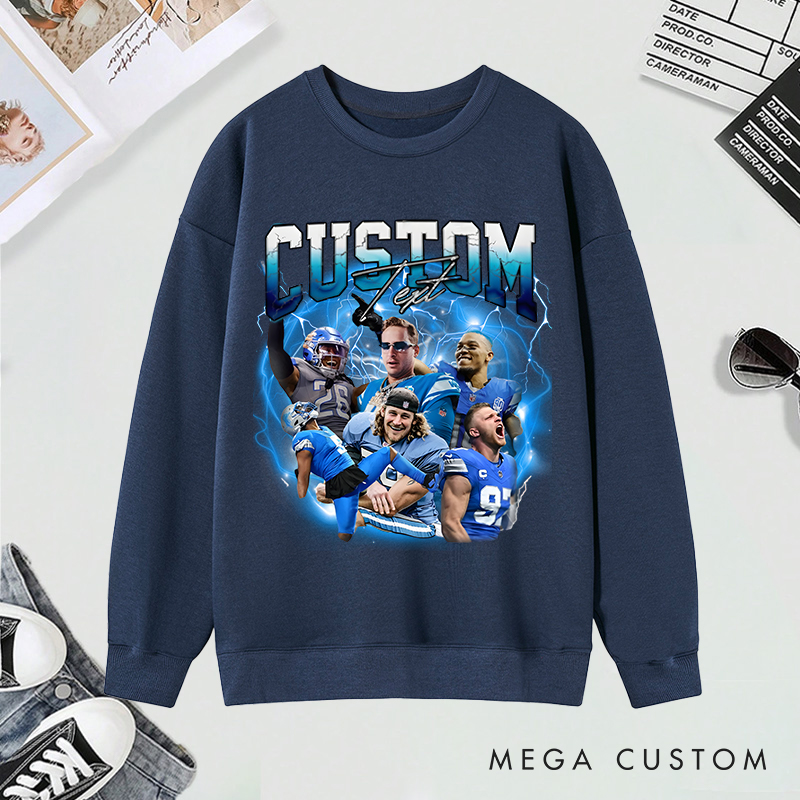 Personalized Lightning-Themed Athlete Graphic Sweatshirt with Custom Photos and Text