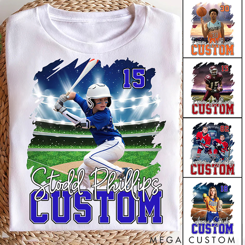 Personalized Baseball T-Shirt with Custom Player Photo and Name  