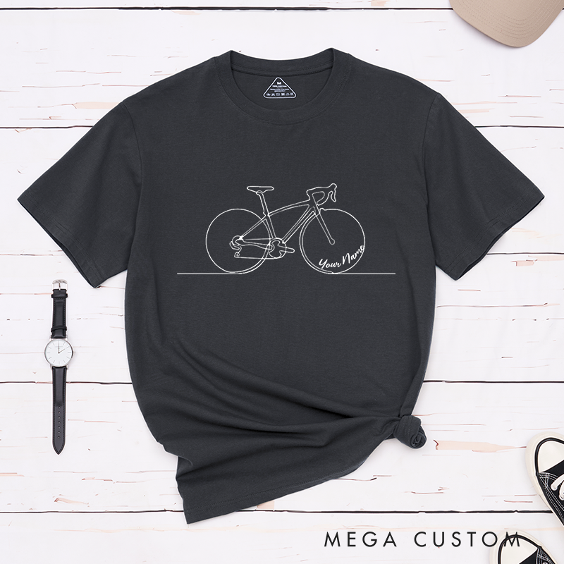 Personalized Minimalist Bicycle T-Shirt with Elegant Line Art for Outdoor Adventures Riding Cycling Biking Enthusiasts