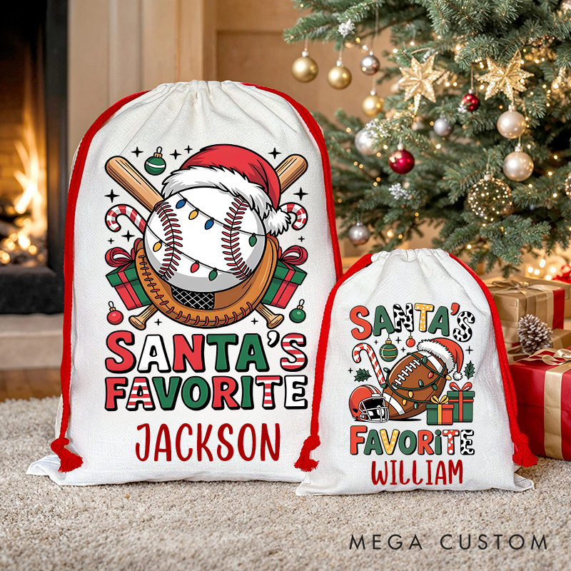 Personalized "Santa's Favorite" Christmas Sack with Sports Ball and Name