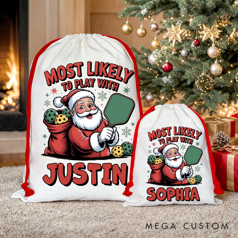Personalized "Most Likely to Play Pickleball" Christmas Sack with Custom Name  