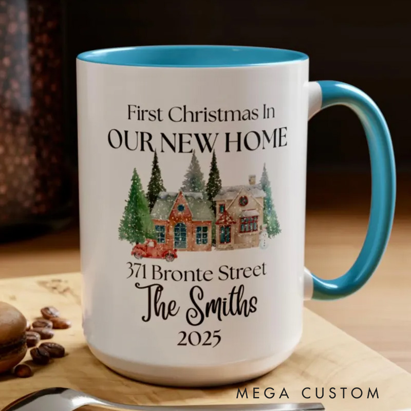 Personalized New Home Mug First Christmas in Our New Home Mug House Address Mug Happy New Home Gift