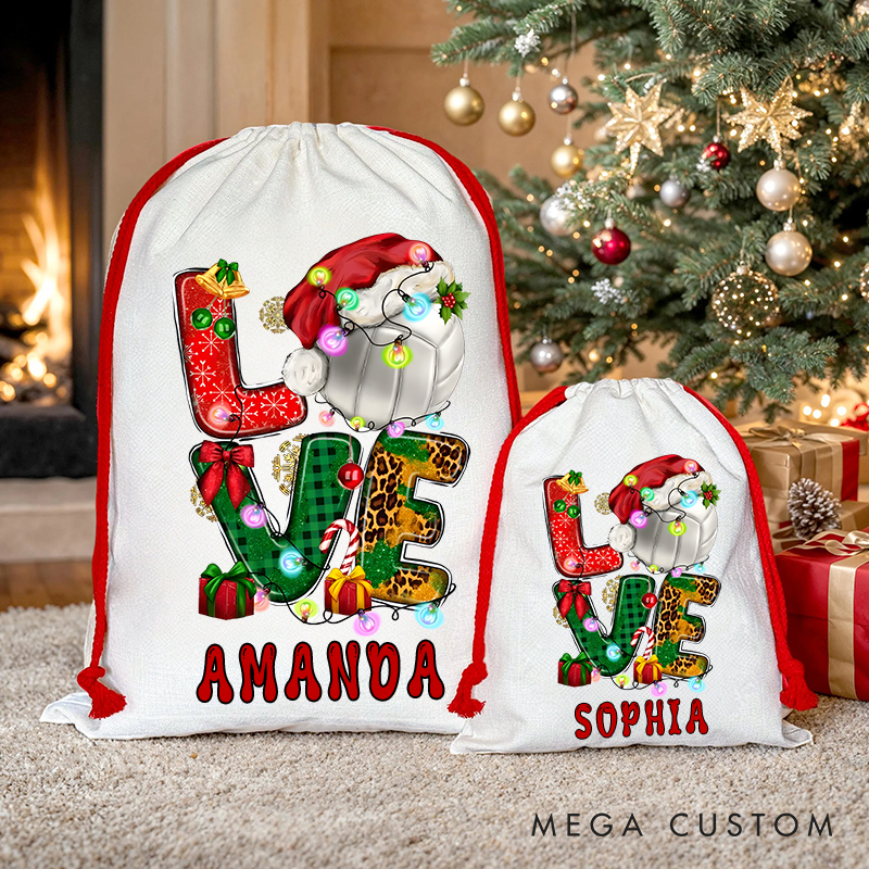 Personalized "Love Volleyball" Christmas Sack with Custom Name
