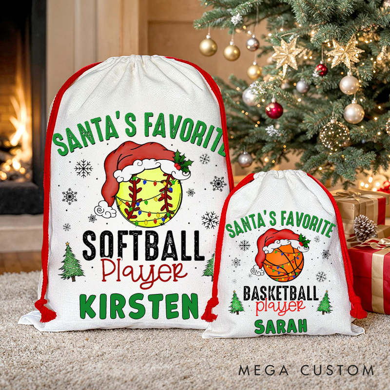 Personalized "Santa's Favorite Player" Christmas Sack with Custom Sport and Name  