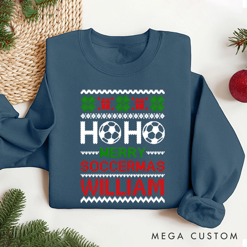 Personalized Soccer Christmas Sweatshirt with Festive Design and Custom Name