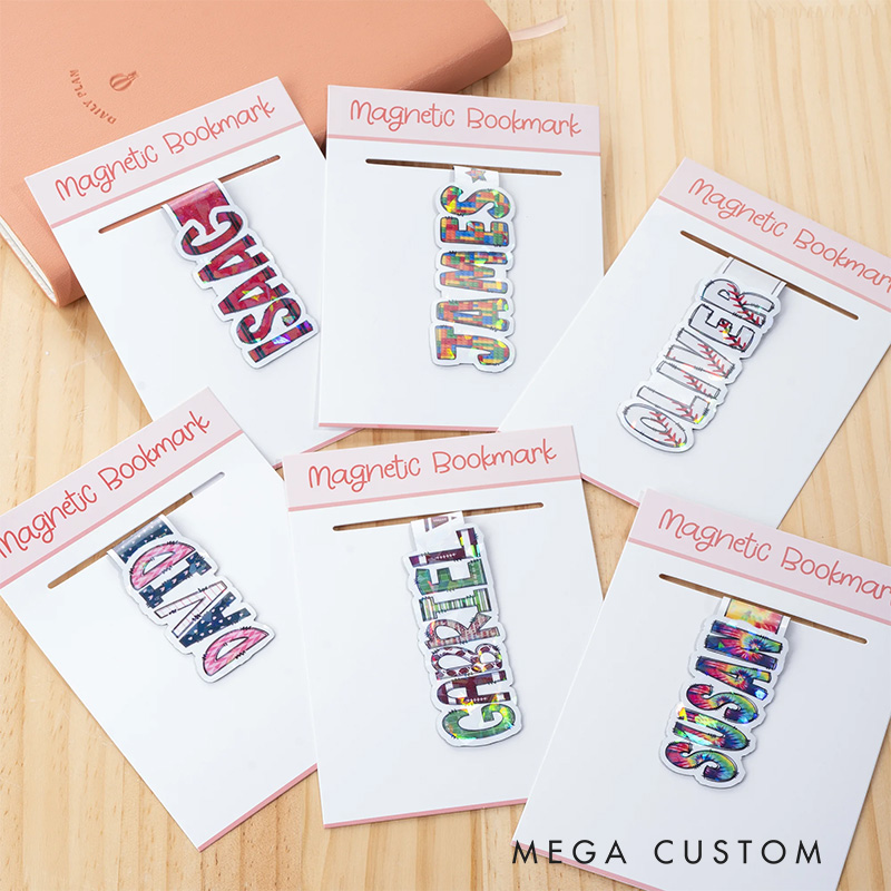 Personalized Set of 2 Doodle Magnetic Bookmarks Clips with Name Bubble Floral Letter Bookmarks Gift for Book Lover