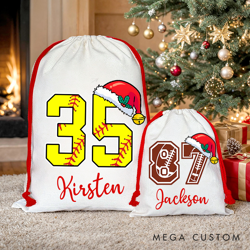 Personalized Christmas Sack with Custom Name Number and Holiday Details