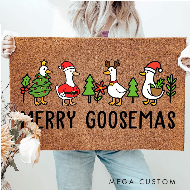 Personalized Merry Goosemas Door Mat Funny Goose Christmas Doormat Holiday Farmhouse Entry Rug Cute Xmas Goose Decor Christmas Welcome Mat