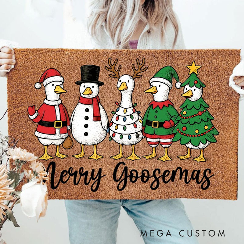 Personalized Merry Goosemas Doormat Funny Christmas Doormat Holiday Welcome Mat Cute Goose Santa Snowman Doormat Christmas Home Decor Gift Xmas Gift