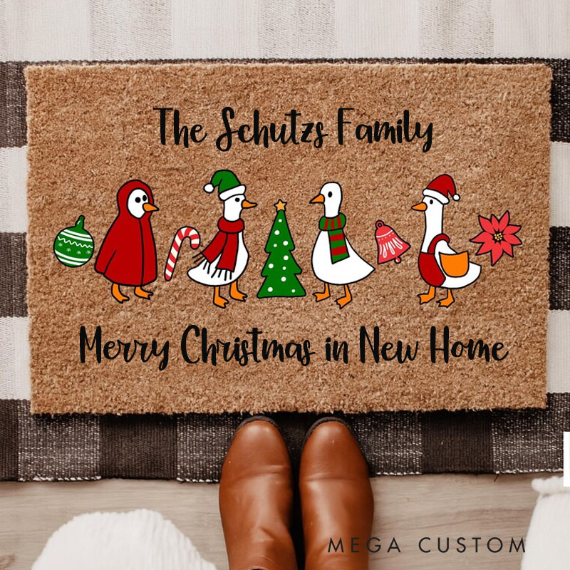 Personalized Christmas Goose Doormat Santa Goose Doormat Cute Christmas Doormat Merry Goosmas Rug Christmas Animal Rug Christmas Porch Decor