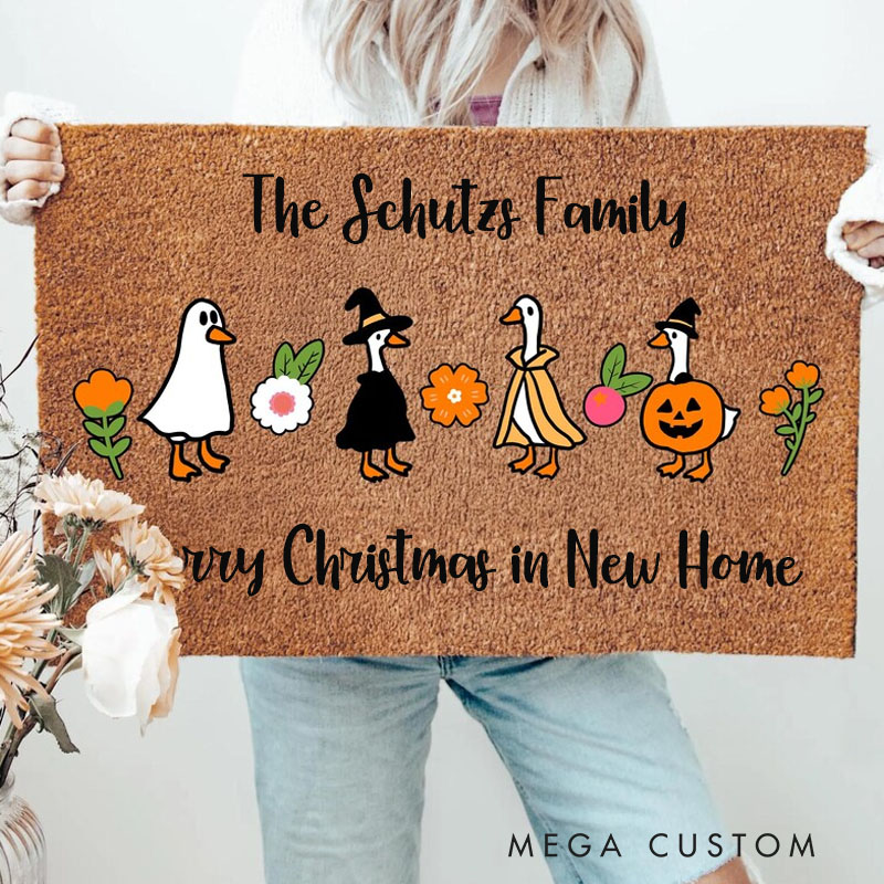 Personalized Merry Christmas Door Mat for New Home Housewarming Gift Custom Holiday Floor Mat Festive Outdoor Entrance Rug for Front Porch Decor