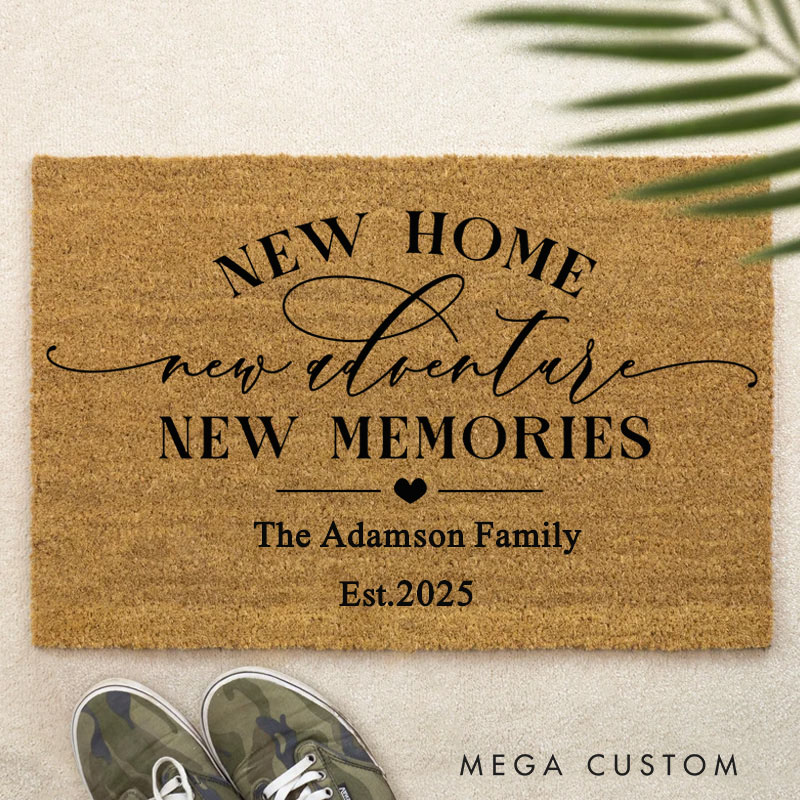 Personalized Doormat New Home Doormat New Adventure New Memories Design Custom Family Name Housewarming Gift Welcome Mat Indoor Outdoor Home Decor Rug