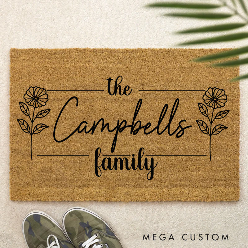 Personalized Floral Family Welcome Mat Custom Door Mat with Family Name New Home Gift Housewarming Wedding Gift for Couples Christmas Gift