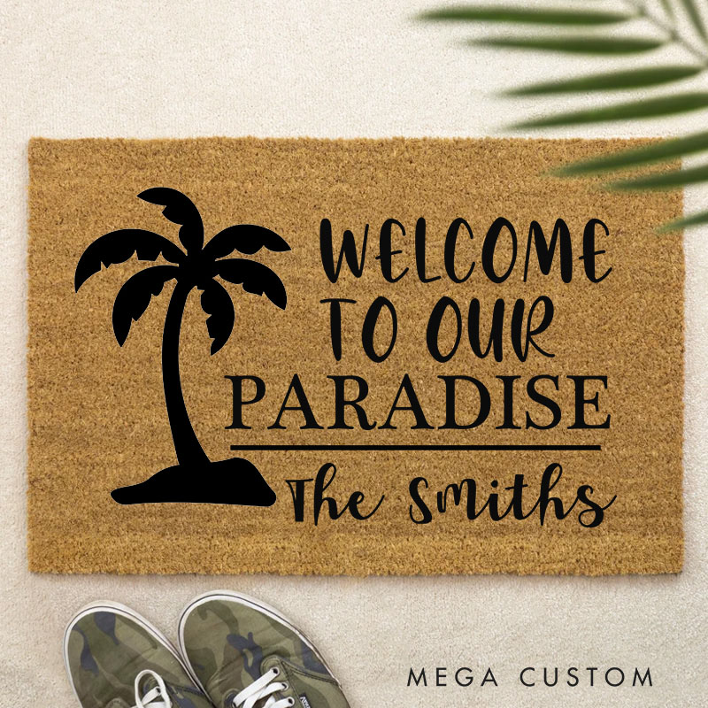Personalized Tropical Paradise Doormat New Home Gift Housewarming Wedding Gift for Couples First Home Gifts Christmas Gift for Family