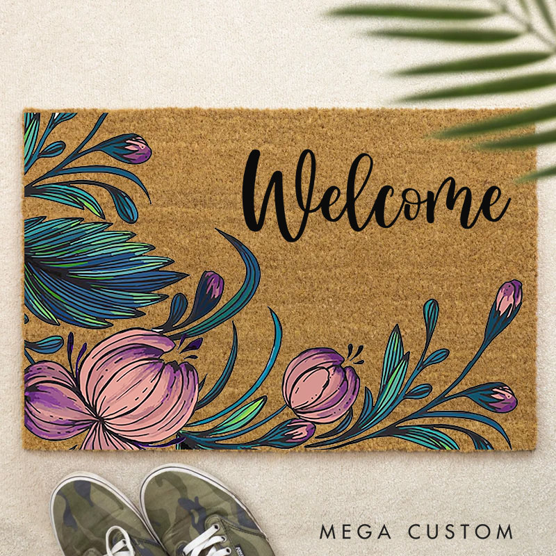 Personalized Home Doormat Custom Floral Welcome Doormat Housewarming Gifts New Home Welcome Mat for Home Closing Gift New Home Gift
