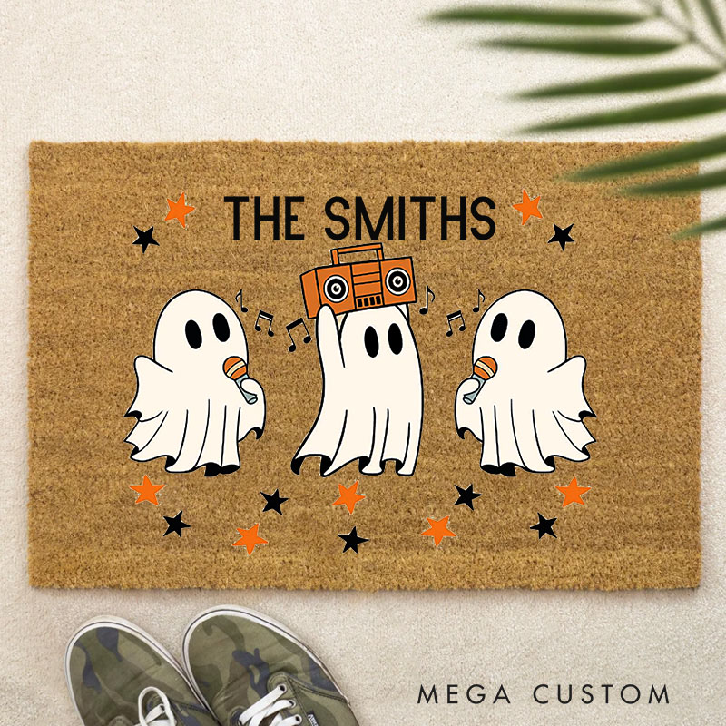 Personalized Spooky Fun Ghost Doormat a Playful and Personalized Housewarming Gift for Halloween Enthusiasts Halloween Welcome Front Doormat