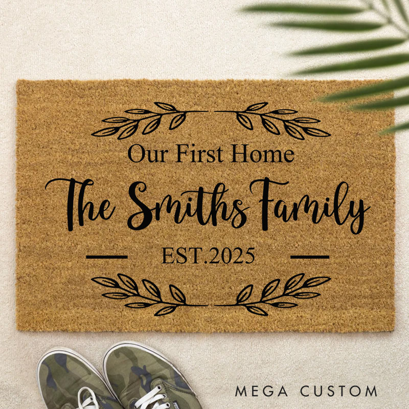 Personalized First Home Doormat Custom Welcome Front Doormat Housewarming Gifts First Home Couple Gift Welcome Mat for Home Closing Gift New Home Gift