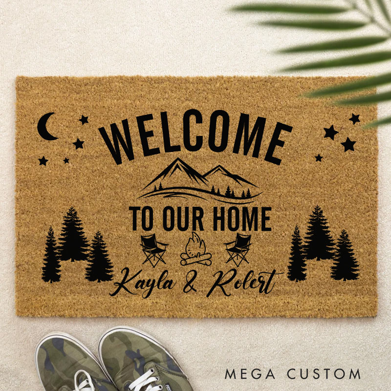 Personalized Welcome Campfire Doormat Housewarming Gift for Nature Enthusiasts First Home Couple Gift Welcome Mat for Home Closing Gift New Home Gift