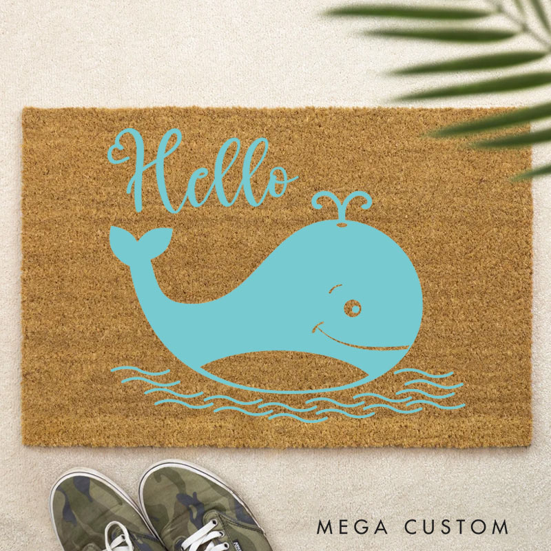 Personalized Whale Hello Doormat Home Doormat Custom Welcome Front Doormat Housewarming Gifts Welcome Mat for Home Closing Gift New Home Gift