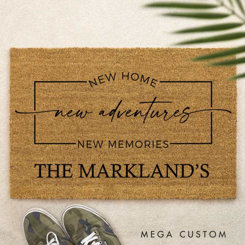 Personalized New Home Doormat New Adventures New Memories Design Custom Family Name Housewarming Gift Home Decor Front Door Rug
