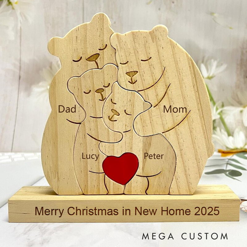 Personalized Wooden Bear Family Puzzle Engraved Names Keepsake Wooden Hugging Bears With Heart Christmas Gifts New Home Housewarming Gift