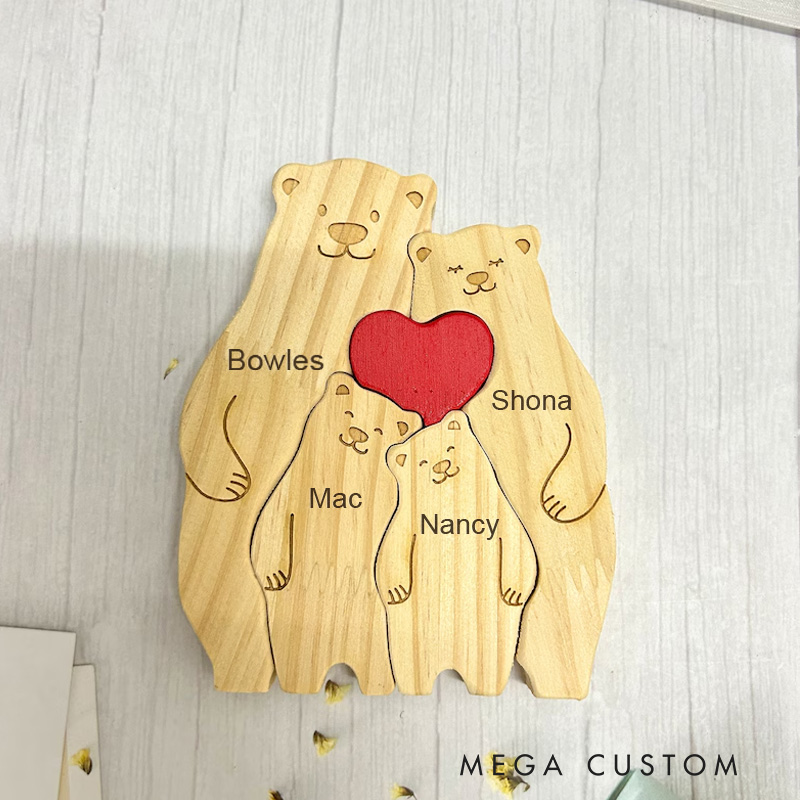 Personalized Wooden Bear Family Puzzle Wooden Hugging Bears With Heart Engraved Custom Name Family Puzzle Family Anniversary Gifts Housewarming Gift
