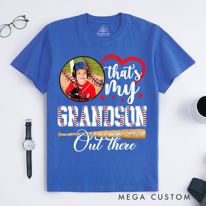 Personalized Baseball Fan Family Support T-Shirt with Photo and Baseball Bat Artwork   