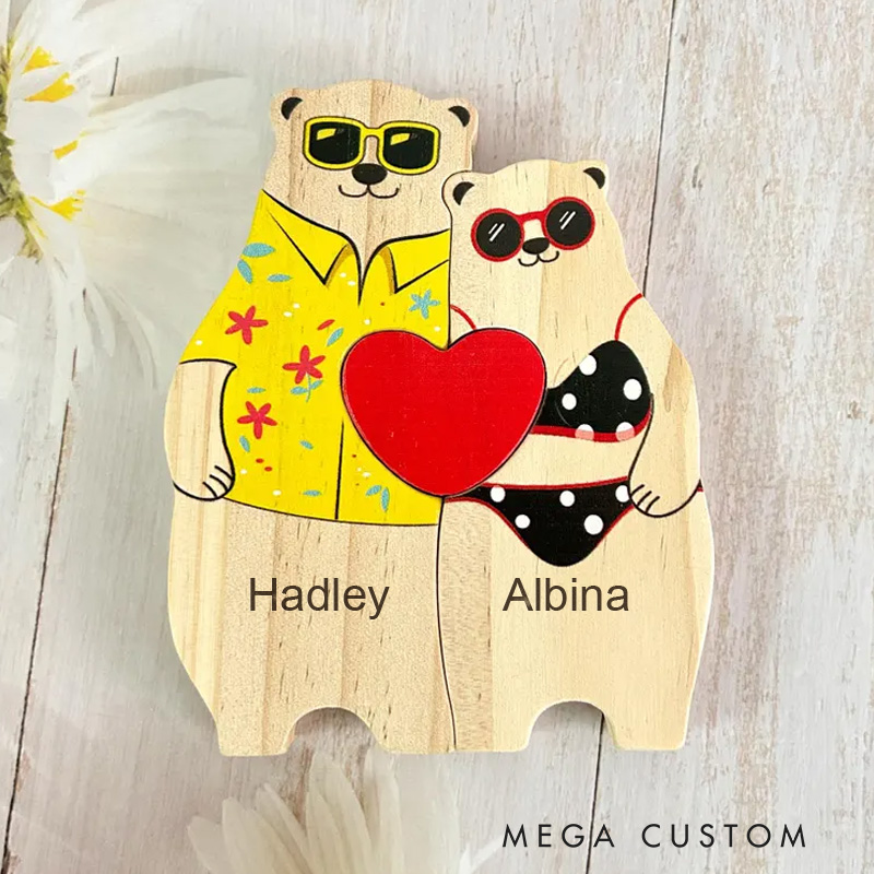 Personalized Wooden Bear Puzzle Engraved Couple Gift New Home Housewarming Gift