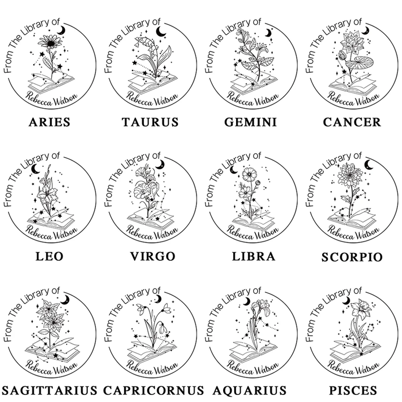 Personalized Birth Flower Constellation Book Embosser Stamp From the Library of Seal Birthday Gift for Book Lover